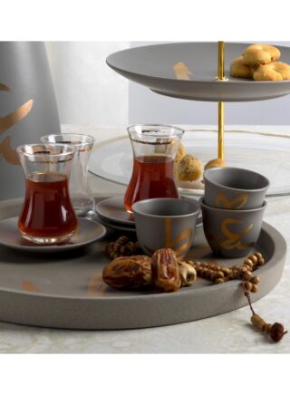داليتي طقم أكواب شاي وقهوة من البورسلين مكون من 18 قطعة رمادي/ذهبي