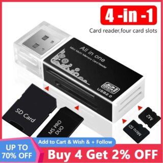 4 في 1 قارئ بطاقات USB 2.0 قارئ بطاقة متعددة الذاكرة محول ل ذاكرة عصا برو الثنائي مايكرو SD/T-Flash/M2/MS قارئ بطاقة