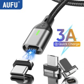 AUFU المغناطيسي تهمة كابل شحن سريع USB نوع C كابل لسامسونج شاومي آيفون المغناطيس مايكرو USB بيانات شحن سريع سلك