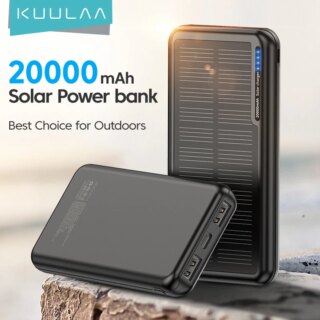 باور بانك من KUULAA يعمل بالطاقة الشمسية بسعة 20000 مللي أمبير في الساعة وبطارية خارجية محمولة مع منفذ USB لشحن هواتف آيفون 14 13 12 11 برو ماكس شاومي