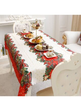 بولن لايف مفرش طاولة من القماش مزين بنقشة للكريسماس كريمي/ أحمر/ أخضر داكن 180×150سم