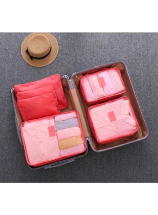 ترافل طقم حقائب لتخزين الملابس مناسبة للسفر والاستخدام خارج المنزل مكون من 6 قطع وردي Medium
