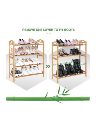 رومان جيفتس منظم رفوف للأحذية مكون من 4 مستويات الخيزران الطبيعي 67x49x23.5سم