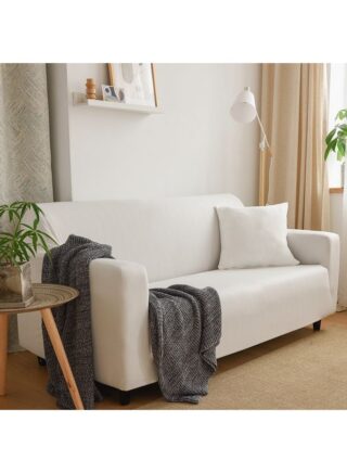 شاربدو غطاء انزلاقي لأريكة بعدد 3 مقاعد قابل للتمدد بتصميم رائع وخالٍ من التجاعيد بتغطية كاملة ومزود بغطاء وسادة أبيض Length Stretch From 186 To 230سم