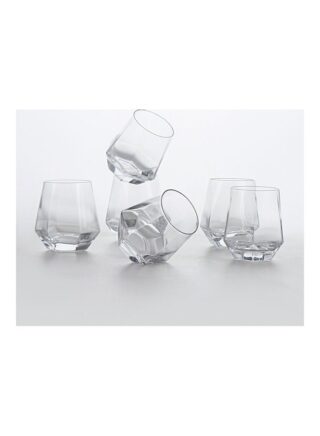شور مجموعة كوب ماء قصير من الزجاج بتصميم سداسي مكونة من 6 قطع شفاف 9.3سم