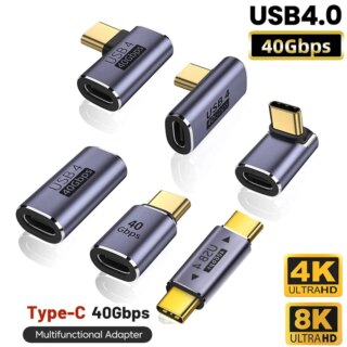 محول USB C لنقل البيانات من نوع USB4.0 40Gbps OTG C من نوع 90 درجة 100 واط 5A USB C إلى نوع C سريع الشحن محول USB C لماك بوك 8K60HZ