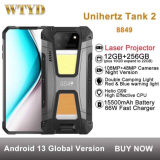 جهاز عرض ليزر Unihertz Tank 2 هاتف قوي 12GB + 256GB 108MP كاميرا النسخة الليلية 15500mAh 6.79 ”أندرويد 13 4G NFC الهاتف الذكي 2