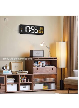 واي دي ساعة حائط رقمية LED مع شاشة كبيرة 38.7×3.2×13 سم