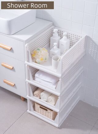 أوكيوز مجموعة من 4 صناديق تخزين خزانة ملابس قابلة للتكديس (سهلة الفتح والطي)، صندوق منظم خزانة ملابس أبيض بلاستيكي، انسحب مثل الدرج، مناسب للمنزل وغرفة النوم والمطبخ 2