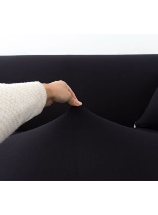 شاربدو غطاء انزلاقي لأريكة بعدد 3 مقاعد قابل للتمدد بتصميم رائع وخالٍ من التجاعيد بتغطية كاملة ومزود بغطاء وسادة أسود Length Stretch From 186 To 230سم