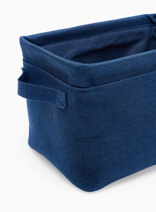 أمال مجموعة حقائب عملية لتخزين الملابس مصنوعة من الكتان ومزودة بمقابض جانبية ويسهل طيها من الأعلى ويمكن وضعها في الخزانة مكونة من 3 قطع أزرق 30X20X20سم