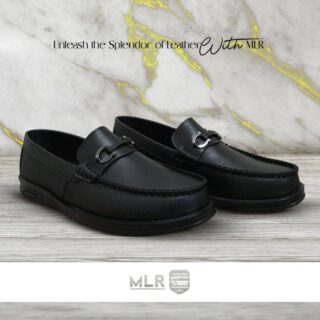 حذاء MLR جلد طبيعي أصلي وفرش طبي مريح اللون اسود مع حلية حديد 2